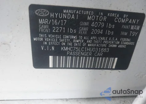 2017 Hyundai Ioniq Hybrid Sel z USA, uszkodzony, nr VIN KMHC75LC1HU031883